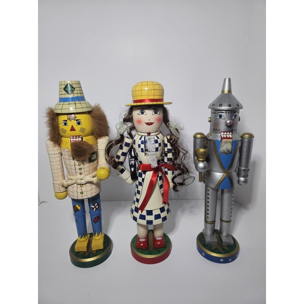 Vintage Wizard of Oz Wooden Nutcracker Lot Scarecrow Dorothy Tin Man Set of 3